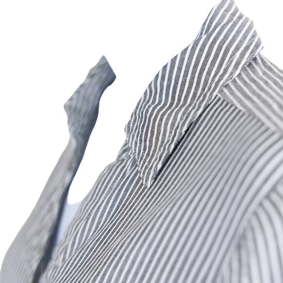 Jones New York Gray White Stripe Button Down Blouse, Small - Picture 2 of 7